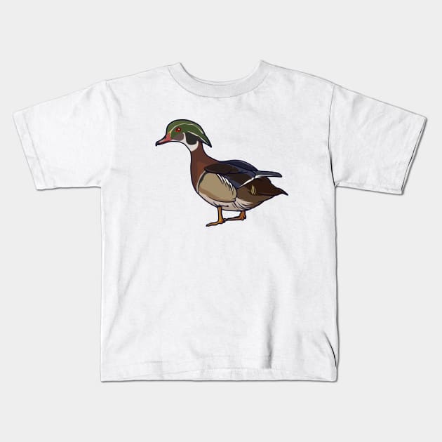 Drawing of a wood duck Kids T-Shirt by Modern Medieval Design